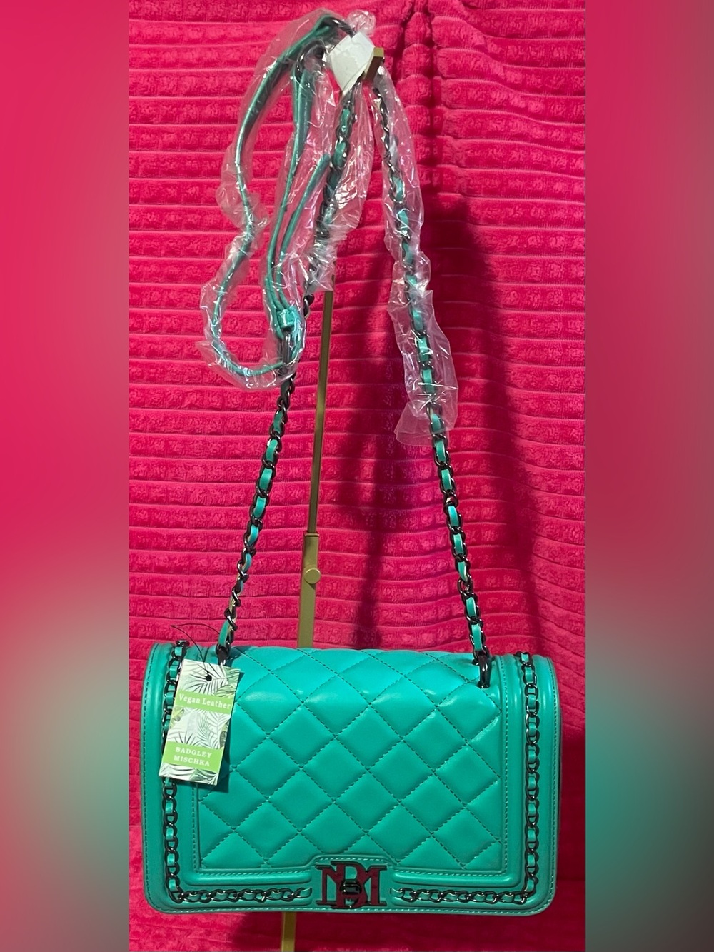 Badgley Mischka Teal Quilted Chain-Accent Crossbody Bag